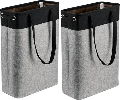 Laundry Hampers 15.2Lx7.5Wx23H Small&Tall Slim Fabric Laundry Baskets Thin Narrow Black+Gray Compact Hamper Capacity 43L for Space-Saving,QY-SC23-2