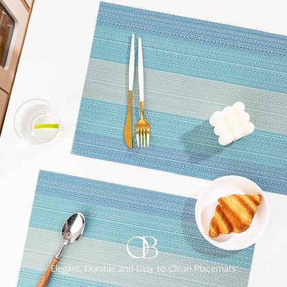 Placemats Set of 8 - Easy Clean Woven Vinyl Placemats for Dining Table, Indoor/Outdoor Place Mats, Washable PVC Table Mats（Ocean Geode）