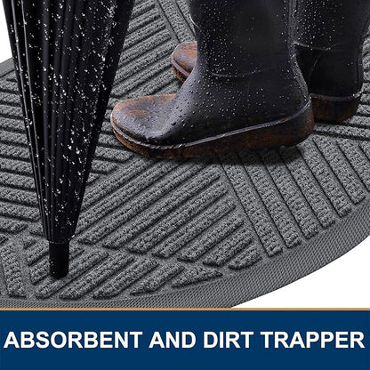 Smiry Half Circle Front Door Mat Outside Entrance, Heavy Duty Sturdy Natural Rubber Doormat, Trap Dirt and Moisture, Low Profile Mats for Indoor Outdoor Entry, Irregular Triangle (47x32, Grey)