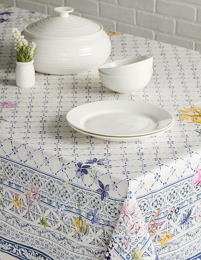 Maison d' Hermine Table Cloth Rectangle Table 100% Cotton 70 x 108 Inches Tablecloth Reusable Decorative Everyday Use for Dining Room, Farmhouse, Home, Party, Festive & Wedding Spring Summer - Faience