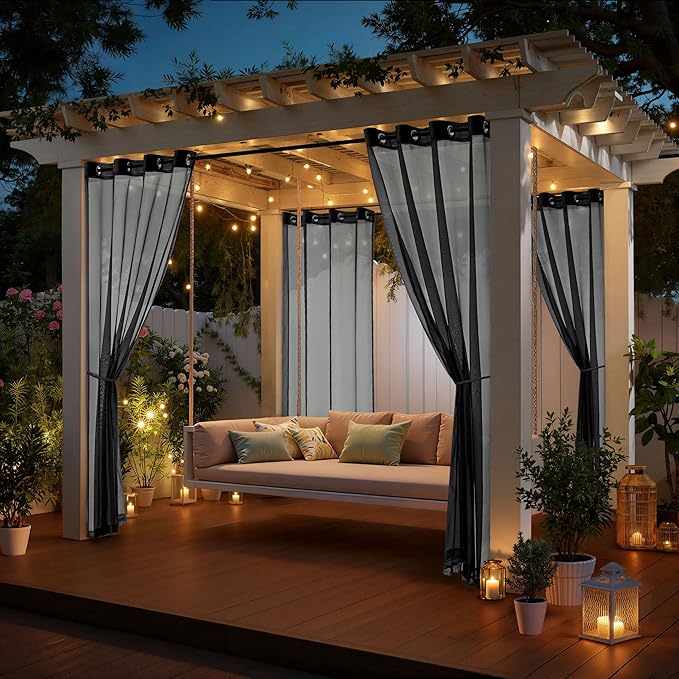 MIULEE Black Outdoor Curtain for Patio Waterproof 4 Panels 54 x 90 Inch | - Image 5