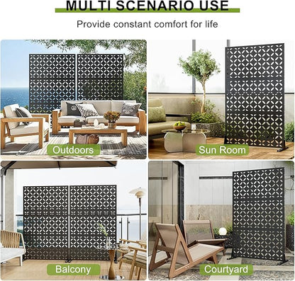 Heavy-Duty Outdoor Privacy Screen for Patio, Balcony, Backyard - 72" H * 44" W Tall Metal Room Divider with Classic Clover Pattern, Anti-Tipping Kit, Weather Resistant, Easy Assembly