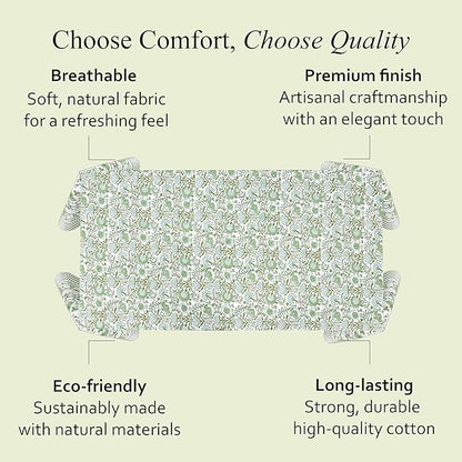 CPC Tablecloth 100% Cotton 70x118 Inch Indian Block Print Rectangle Table Cover, Table Cloth for Weddings, Spring/Summer, Barbeque -Agate Green