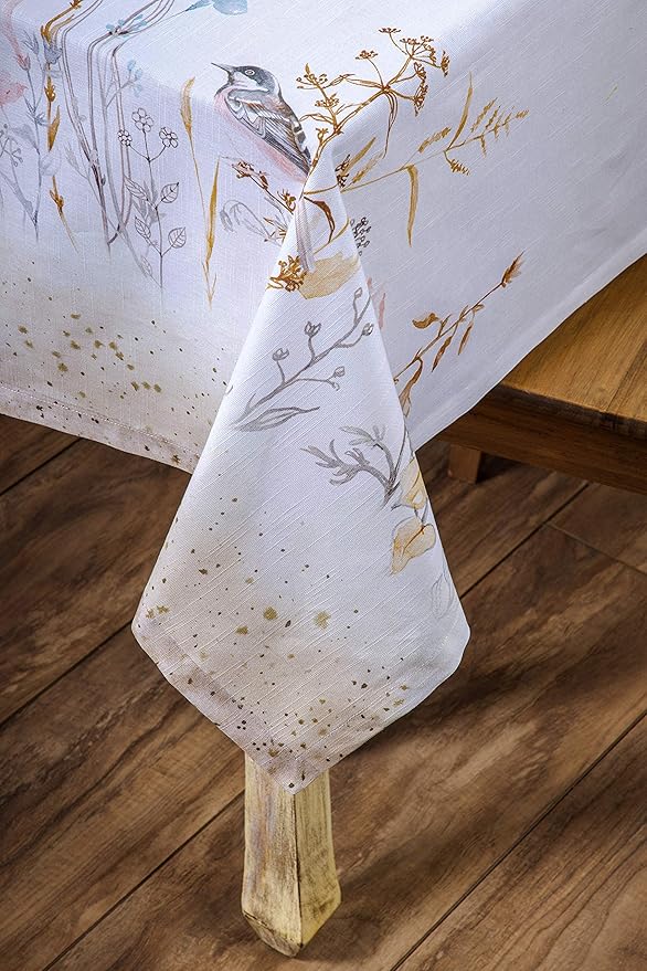 Maison d' Hermine Table Cloth Square Table 100% Cotton 54 x 54 Inches Tablecloth Reusable Decorative for Dining Room, Farmhouse, Home, Party, Festive & Wedding Spring Summer - Meadow Florals - Beige