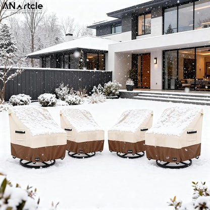 Swivel Patio Chair Cover 4 Pack,600D Waterproof Heavy Duty Outdoor Chair Cover(30 W x 34 D x 36 H inches),Patio Furniture Covers,Outdoor Furniture Covers Waterproof,Beige&Brown