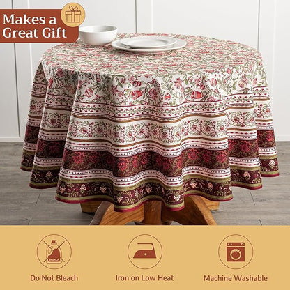 Maison d' Hermine Table Cloth Round Table 100% Cotton 63 Inches Fall Tablecloth Reusable Everyday Use for Thanksgiving Christmas Decorations Dining Farmhouse Party (Reveillon Au Jardin)