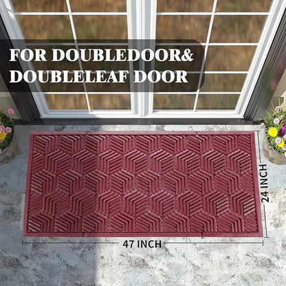 Yimobra Large Door Mat 47x24, All-Season Waterproof Outdoor Mats for Front Door Entrance with Drainage Holes, Heavy Duty Non-Slip Doormat for Garage Patio Entryway Indoor, Red