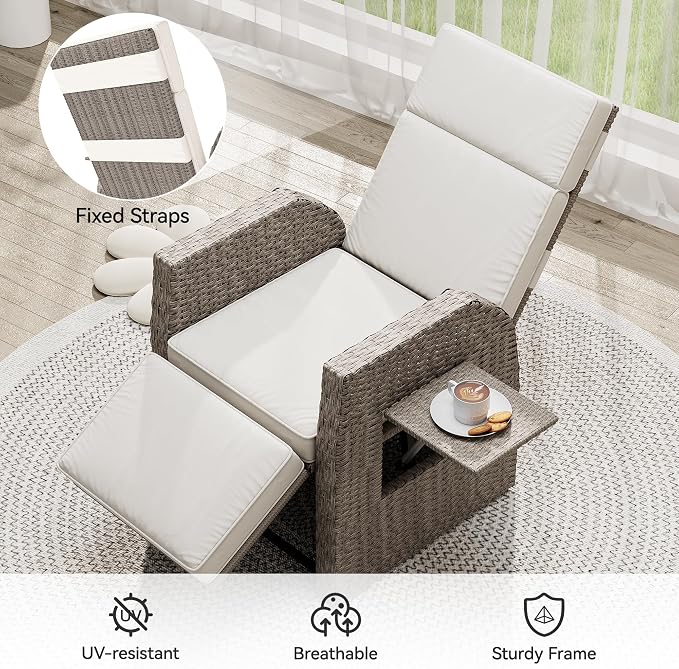 YITAHOME Outdoor Recliner Chair, Wicker Recliner Chair 150°Reclining, Solid - Image 5