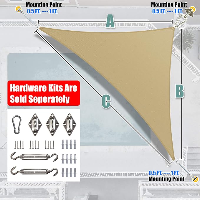 Amgo Custom Size 22' x 23' x 31.8' Sand Beige Right Triangle Sun Shade Sail - Image 6