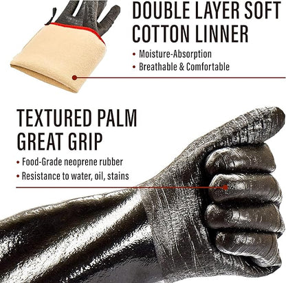 RAPICCA Heat Resistant BBQ Grill Gloves: Oil Resistant Waterproof for Smoking Grilling Cooking Barbecue Deep Frying Turkey Rotisserie Handling Hot Greacy Meat - Long Sleeve 932°F