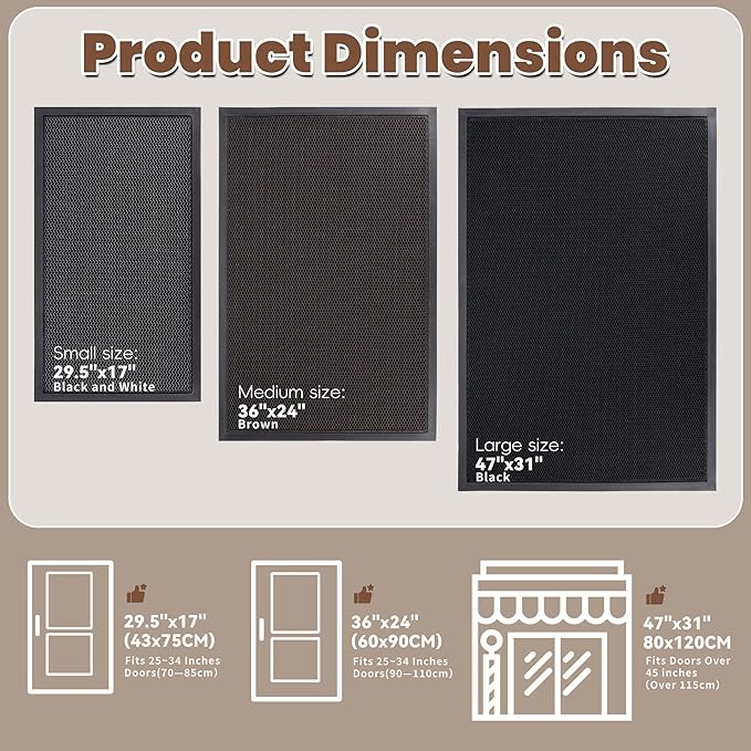 Outdoor Indoor Door Mats for Entryway, Heavy Duty and Durable All-Weather Entry Mat, Low Profile, Non-Slip and Easy Clean Outdoor Doormat for Entrance, Patio and Garage (Black and white 36"x24")