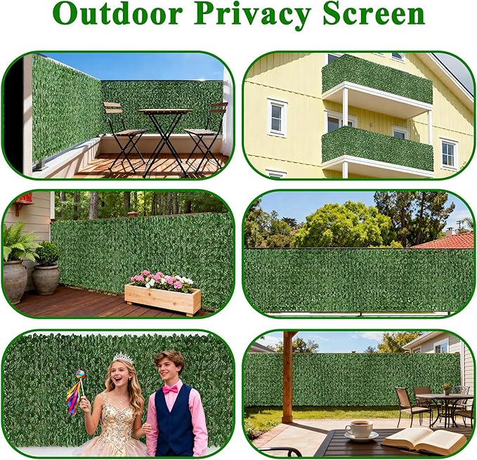 iCover 59 * 157in Artificial Ivy Privacy Fence Screen,Green Maple Leaf Strengthened Joint Prevent Leaves Falling Off, Faux Hedge Panels Greenery Vines, Decorative Fences for Outdoor, Garden