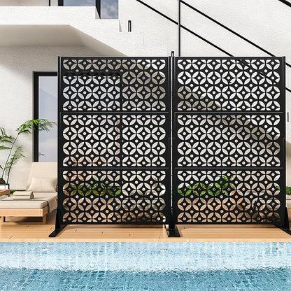 Metal Privacy Screen Outdoor, 72" H Freestanding Privacy Fence with Sturdy Stands, Decorative Privacy Panels Shield for Courtyard, Balcony, Garden and Other Indoor Places (Cross-Shaped)