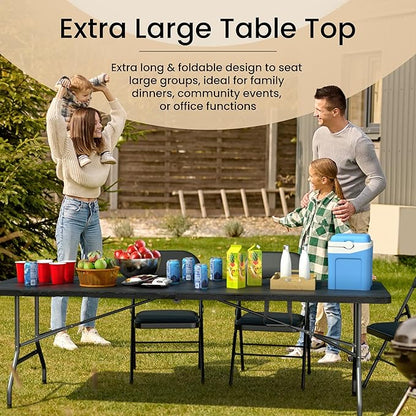 8 Feet Foldable Table with Built in Handle & Steel Legs | Heavy Duty Portable | Perfect for Party, Dining, Wedding, Events, Picnic Indoor, Outdoor, Camping, Utility, Temporary