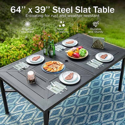 PHI VILLA Outdoor Dining Set for 6, All-Weather Patio Table and Chairs Set for 6, Heavy Duty Rectangle Patio Table Set for Deck, 6 Extra Large Outdoor Stationary Dining Chairs with Thick Cushions