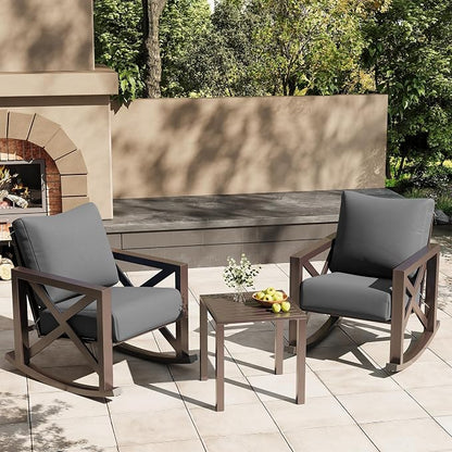 UDPATIO Rocking Chair Outdoor Oversized Metal Bistro Set 6.5" Cushion Grey | 3 - Image 2
