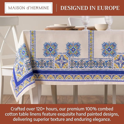Maison d' Hermine Premium Table Cloth Rectangle Table 100% Combed Cotton 108 x 70 Inches Tablecloth Reusable Decorative for Dining Room, Farmhouse, Home, Party, Festive & Wedding - Sciacca