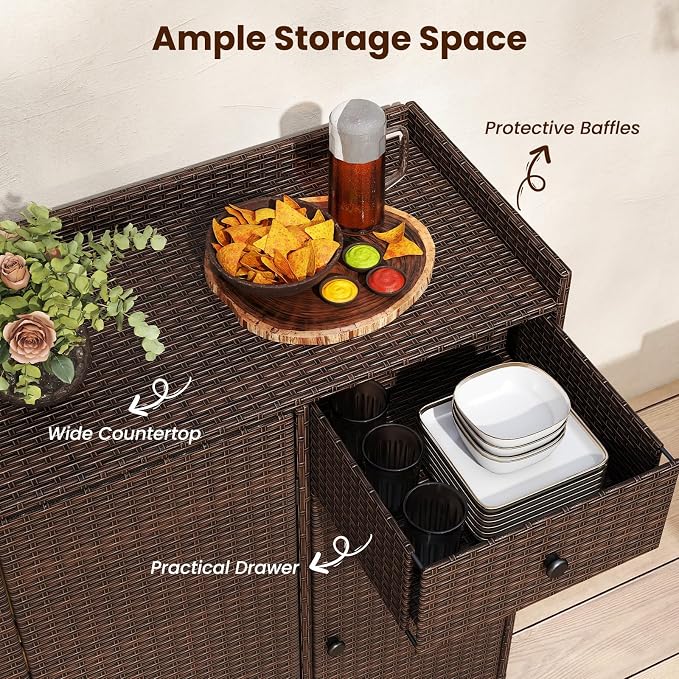 Tangkula Rattan Outdoor Storage Cabinet, Patiojoy Outdoor Cabinet - Image 6