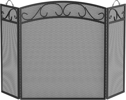 Fire Beauty Fireplace Screen 3 Panel with Handles Wrought Iron 51"(L) x31(H) Spark Guard Cover(Black)