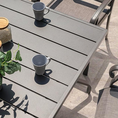 NUU GARDEN Outdoor 61" x 37" Rectangle Dining Table with 1.57" Umbrella Hole, 6-Person Steel Slat Outdoor Patio Table, for Patio, Garden, Backyard and Balcony, Gray