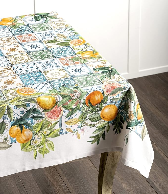 Maison d' Hermine Table Cloth Rectangle Table 100% Cotton 54 x 72 Inches Tablecloth Reusable Decorative Everyday Use for Dining Room, Farmhouse, Home, Party, Festive & Wedding Spring Summer - Agrume