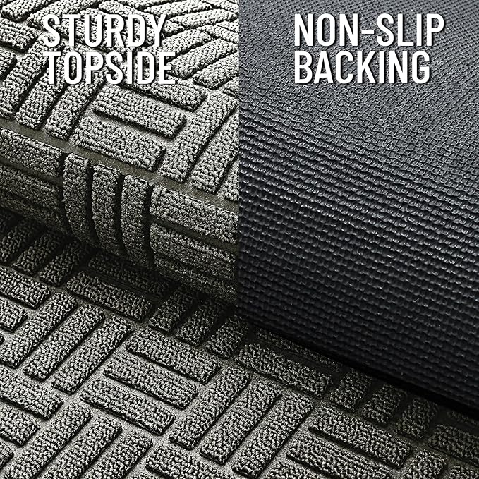 OLANLY Front Door Mat Outside Entrance 47x17, Absorbent, Heavy Duty Sturdy Natural Rubber Doormat Indoor Outdoor, Non-Slip, Stain and Fade Resistant, Low Profile Floor Mat for Entryway, Modern Gray