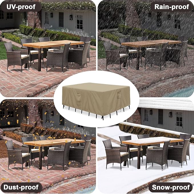 PureFit Patio Furniture Covers, Outdoor Table Furniture Cover Waterproof, Patio Sectional Couch Set Cover for Deck, Lawn and Backyard, UV Resistant, 126"L x 126"W x 32"H, Camel