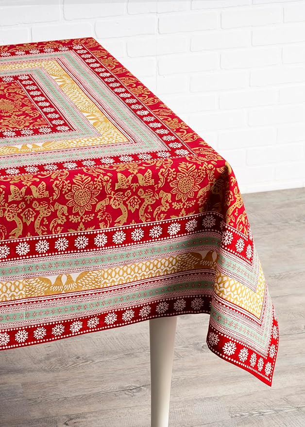 Maison d' Hermine Table Cloth Square Table 100% Cotton 54 x 54 Inches Fall Tablecloth Reusable Everyday Use for Thanksgiving Christmas Decorations Dining Farmhouse Party (Sofia)