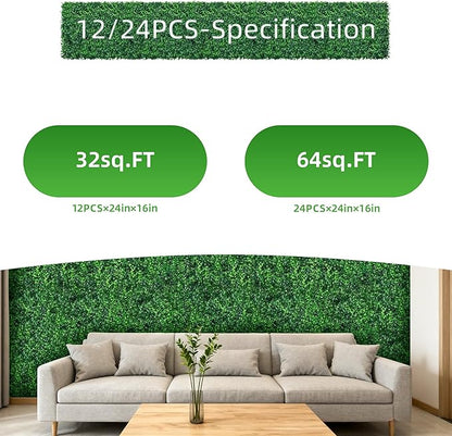 24x16 Inch Artificial Boxwood Panels (12-Pack) - UV Protected Faux Grass Wall Mats for Outdoor Fence Cover, Garden Privacy Screen, Indoor Wall Decor, and Wedding Backdrops (12)