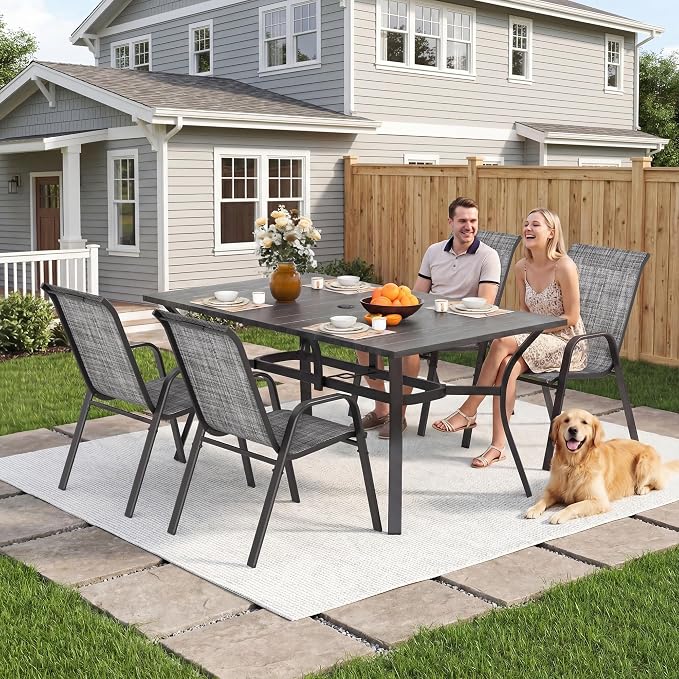 Outdoor Patio Chairs Set of 8 Stackable Dining Chairs All-Weather Textilene - Image 3
