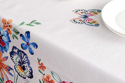 Maison d' Hermine Table Cloth Rectangle Table 100% Cotton 70 x 90 Inches Tablecloth Reusable for Dining Room, Farmhouse, Home, Party, Festive & Wedding Spring Summer - Happy Florals - High Summer