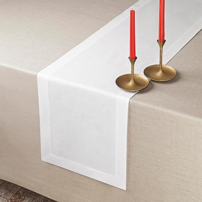 D'Moksha Homes Linen White Table Runner 132 Inches Long - 100% Pure Linen Extra Long Table Runner 14 x 132 Inch for Valentines, Holiday - Machine Washable