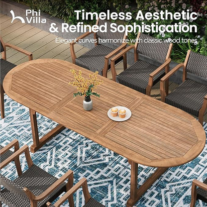 PHI VILLA Outdoor Acacia Wood Expandable Table for 6-8, Extendable Wooden Dining Table with Slat Design, Large Rectangular Farmhouse Dining Furniture for Patio, Deck, Porch, Backyard