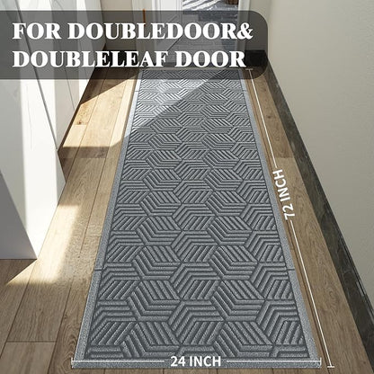 Yimobra Outdoor Indoor Runner Mat 72x24, All-Season Waterproof Entrance Mat for Front Door with Drainage Holes, Heavy Duty Non-Slip Doormat for Garage Patio Entryway, Black Gray