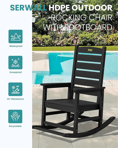 SERWALL Outdoor Rocking Chair Set of 2, Oversized HDPE Rocker, all Weather - Image 4
