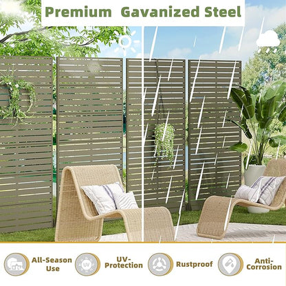 Casaphoria Metal Privacy Screen Outdoor, 72" H x 47" W Freestanding Decorative Privacy Screen for Patio Deck Balcony Garden with Stable Base, Green-Louvered