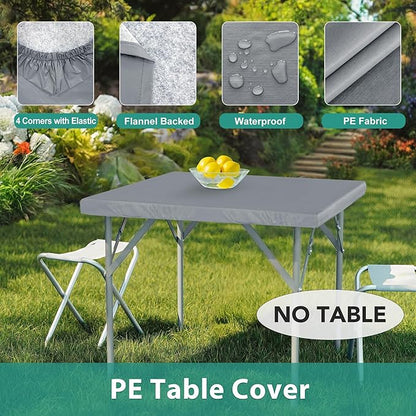 LUSHVIDA 2 Packs Vinyl Card Tablecloth with Flannel Backing 34x34 inch - Waterproof Plastic Picnic Table Cover for Square Folding Table Cloth with Elastic Corners, Light Gray