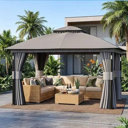 Patio Gazebo 11'x13' with LED Lights & Bluetooth Speaker, Heavy Duty Outdoor by CoveredOutdoor
