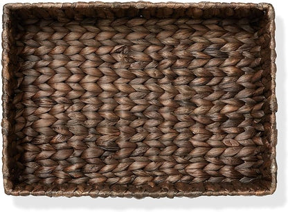 Casafield Set of 2 Bathroom Storage Baskets, Espresso - Water Hyacinth, 15.75" W x 11.25" D x 3.25" H, Woven Toilet Tank Topper Bins for Organizing Tissues, Toilet Paper, Toiletries, Shelves
