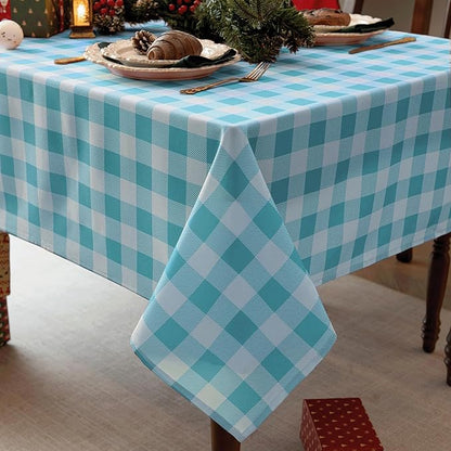 Waterproof Plaid Tablecloth Fabric - Oblong 52x70 Inch Classic Buffalo Tartan Table Cloth for Indoor/Outdoor Use - Washable Tabletop Cover for Dinner, BBQs, and Parties
