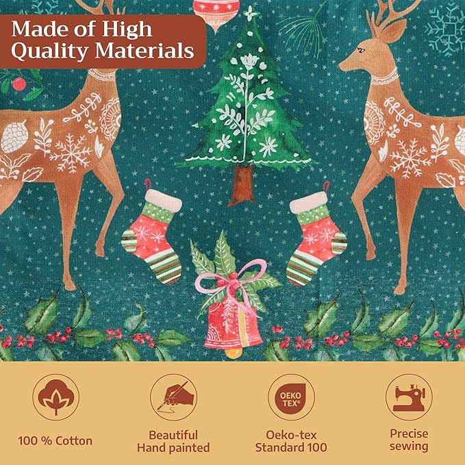 Maison d' Hermine Table Cloth Rectangle Table 100% Cotton 60 x 108 Inches Fall Tablecloth Reusable Everyday Use for Thanksgiving Christmas Decorations Dining Farmhouse Party (Hygge Christmas)