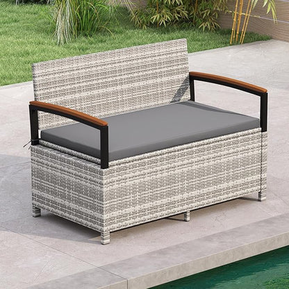 RELAX4LIFE Wicker Outdoor Storage Bench, Rattan Deck Box | 46 Gallon Mix Grey by RELAX4LIFE