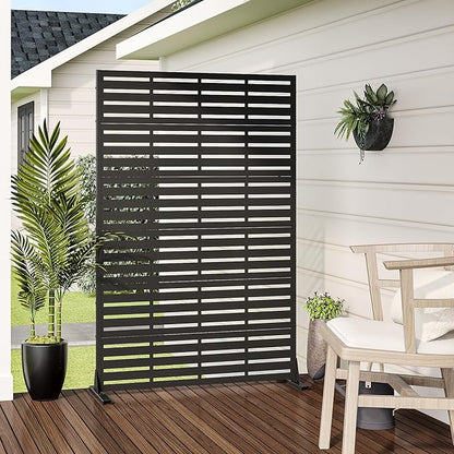 Casaphoria Metal Privacy Screen Outdoor, 72" H x 47" W Freestanding Decorative Privacy Screen for Patio Deck Balcony Garden with Stable Base, Black Adrian
