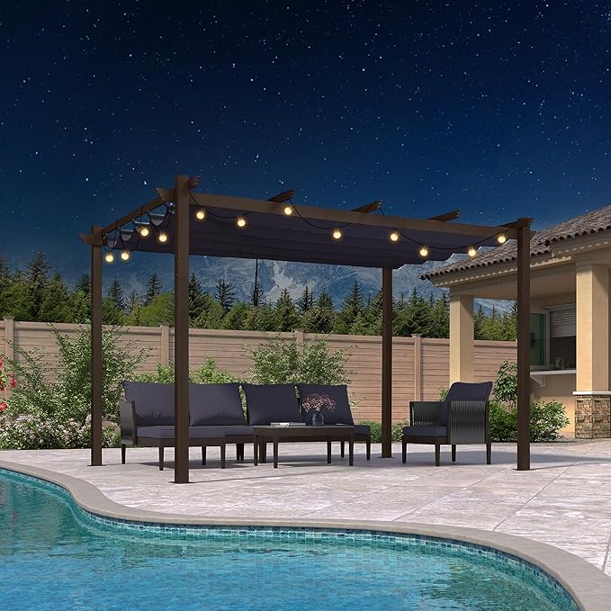 PURPLE LEAF Pergola 10' x 13' Outdoor Retractable Sun Shade, All-aluminum by PURPLELEAF