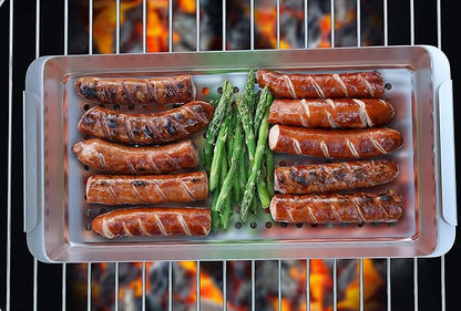 Yukon Glory BBQ Vegetable Grill Basket Set, Stainless Steel, 3 Baskets with Drip Tray & Removable Handle for Fish, Shrimp & Veggies