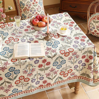 French Linen Rectangle Tablecloth,Vintage Colorful Multiple Prints Soft and Durable Tablecloths,Decor Table Cover for Kitchen,Dining,Tea Party,Thanksgiving,Christmas,63"*87"-Lohi