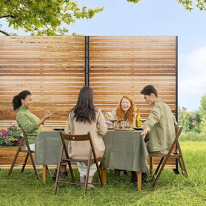 Casaphoria 72" H x 47" W Metal Privacy Screen, Freestanding Outdoor Screen for Deck, Patio & Balcony - Versatile Decorative Privacy Panels for Home & Garden Use (Wood Color)