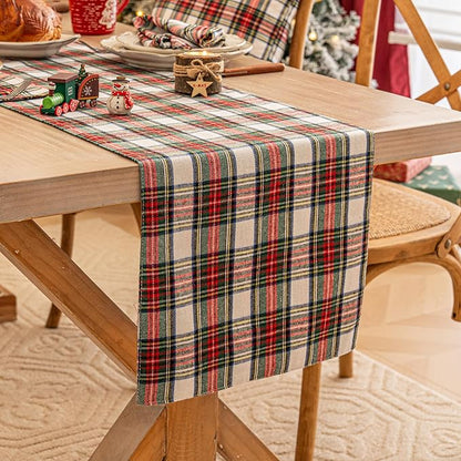 Red White Plaid Christmas Table Runner, Winter Holiday Table Runners 72 inches Long Xmas Decorations Indoor Outdoor Farmhouse Home Kitchen Dining Party Decor