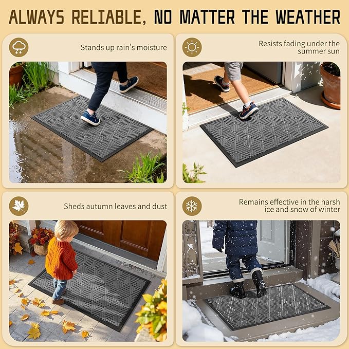 Yimobra Large Door Mat 47x32, All-Weather Waterproof Non-Slip Welcome Matt Outdoor, Heavy Duty Non Slip Doormat for Entryway for Patio and Garage Indoor, Easy Clean, Grey