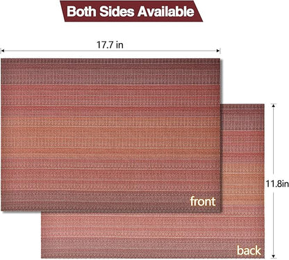 SLKQG Placemats Set of 8 - Easy Clean Washable Vinyl Placemats - Wipeable Heat Resistant Table Mats for Dining Table - 17.7x11.8 Inch (8, Red Gradient)